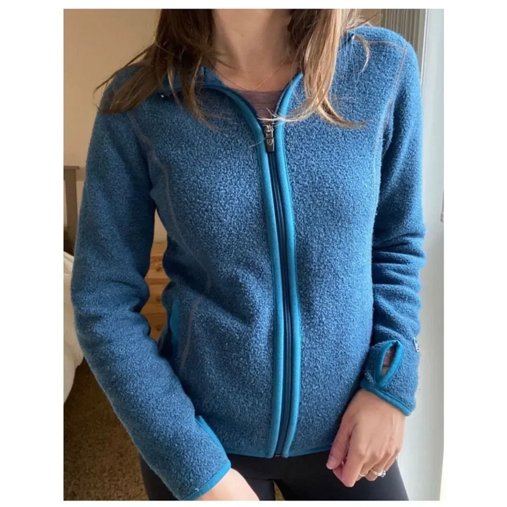 Kuhl Alpaca Fleece Zip Jacket Blue Thumbholes Women Medium